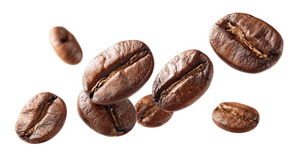 Obraz premium Roasted coffee beans scattered on white background