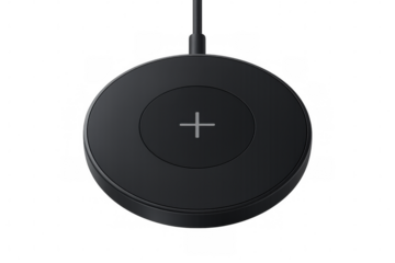 Black wireless charging pad with a transparent background, offering a convenient and efficient way to power up devices