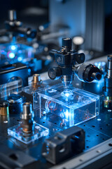 Advanced Xenon Laser Laboratory Setup with Precision Optics and High-Tech Components for Scientific Innovation