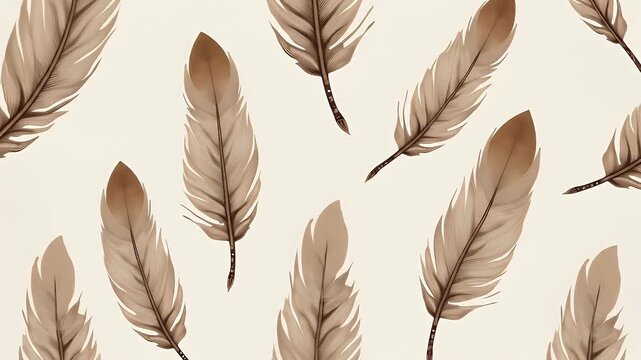 Natural feather pattern inspired by owl plumage, seamless neutral-toned texture with layered feather shapes and subtle shadows for earthy designs.


