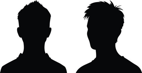 Black Silhouette of Two Men with Unique Haircuts on White Background