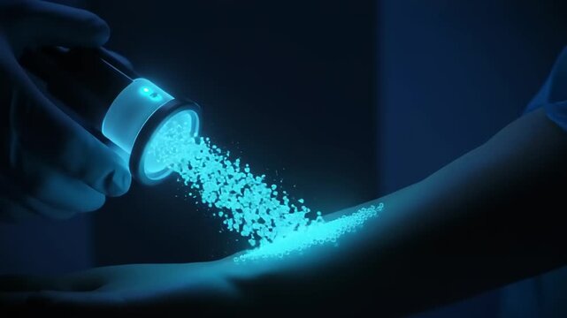 Illuminating Particles Sprayed on Arm in Dark Setting