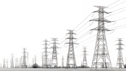 Power Lines and Power Transmission Infrastructure isolated on a transparent background