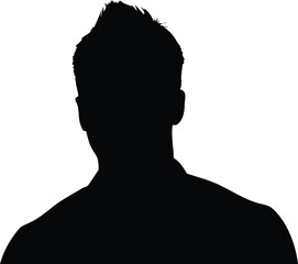Silhouette of a Man's Head and Shoulders with Spiky Hair Style Against White Background