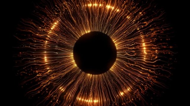 Futuristic glowing orange eye with neural wave patterns, abstract biometric digital iris scanner visual for artificial intelligence, technology, data interface, or cybernetic identification concept - Powered by Adobe