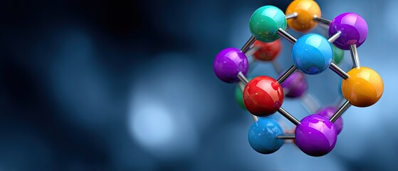 molecule nanoparticle concept. Colorful molecule model on a dark background representing molecular structures.