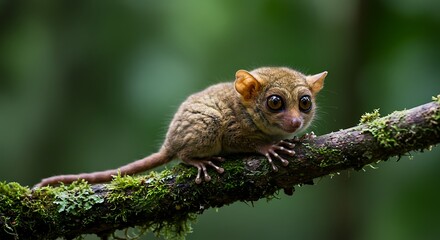 Fototapeta premium Cute Tarsier Monkey Perched on Branch with Big Eyes in Natural Habitat