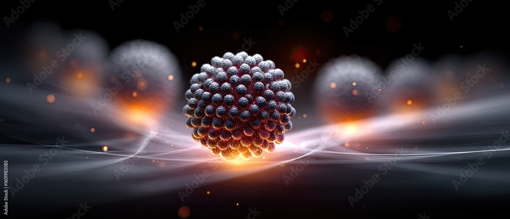 Poster molecule nanoparticle concept. abstract visualization of a molecular structure with glowing elements