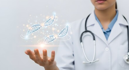 Woman Doctor Presenting Holographic DNA Strand