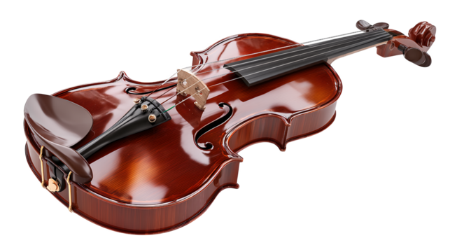 Reddish Brown Polished Violin isolated on a transparent background