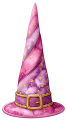 Watercolor Witch's Hat Pink Purple Gold Accents,clipart, cut out, no background ,PNG die-cut for advertising