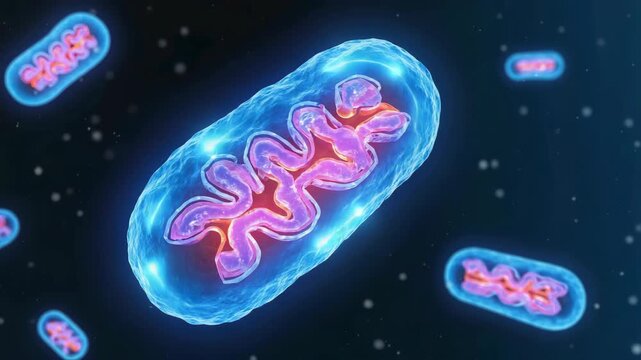 Detailed 3d illustration of mitochondria in microscopic view, internal structure, folded membranes, used in biology, cell science, molecular research related to energy production in living organisms