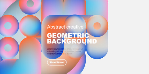 Abstract geometric shapes, vibrant colors, modern design. Text overlay presents background information, includes call to action.