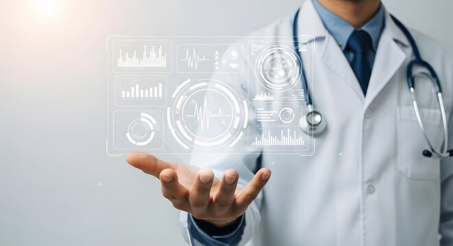Medical Professional Showing Health Data Hologram