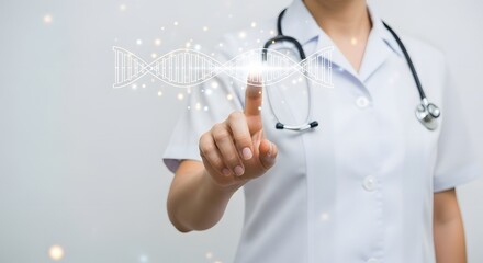 Woman Doctor Presenting Holographic DNA Strand
