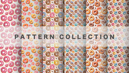 Donut pattern in watercolor style, 6 pattern data sets

