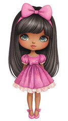 Cute Girl in Pink Dress  Digital Illustration with Transparent Background,clipart, cut out, no background ,PNG die-cut for advertising