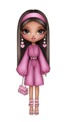 Cute Girl in Pink Glitter Dress Illustration,clipart, cut out, no background ,PNG die-cut for advertising