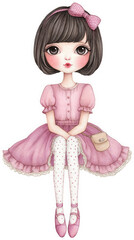 Cute Girl in Pink Dress Sitting on Transparent Background,clipart, cut out, no background ,PNG die-cut for advertising