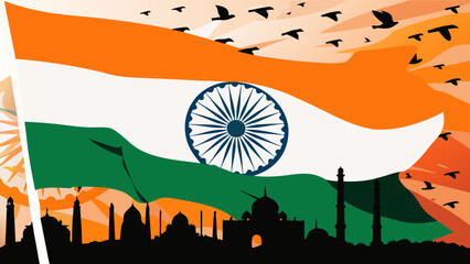 Celebrating the spirit of India freedom soars with tricolor against architectural beauty at dusk in