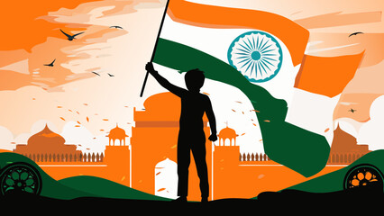 Celebrating India s Independence Day with Pride and Patriotism at a Landmark with bold graphic style