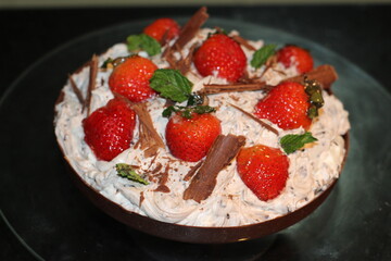 strawberries inserted in a white chocolate cream