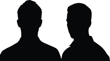 Two Men's Silhouettes Side by Side Against a White Background, Black and White