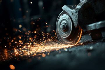 Close-Up of Grinder Creating Sparks During Metalwork – Industrial Power Tool in Action for Construction, Fabrication, and Workshop Use

