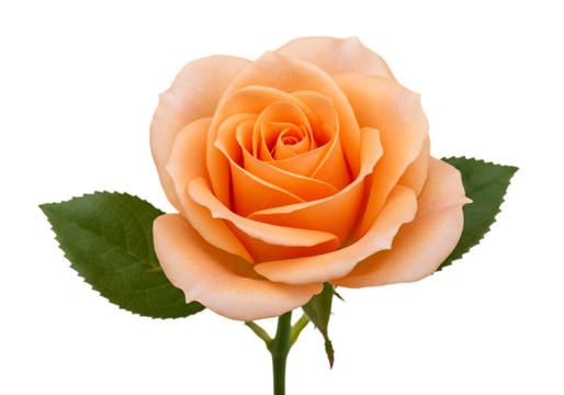 Single peach rose isolated on transparent background