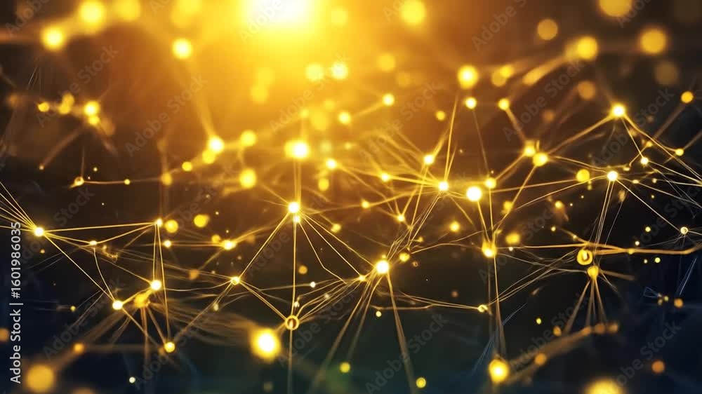 Poster abstract network of glowing golden points and lines
