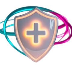 Futuristic Medical Shield Icon with Radiant Glow

