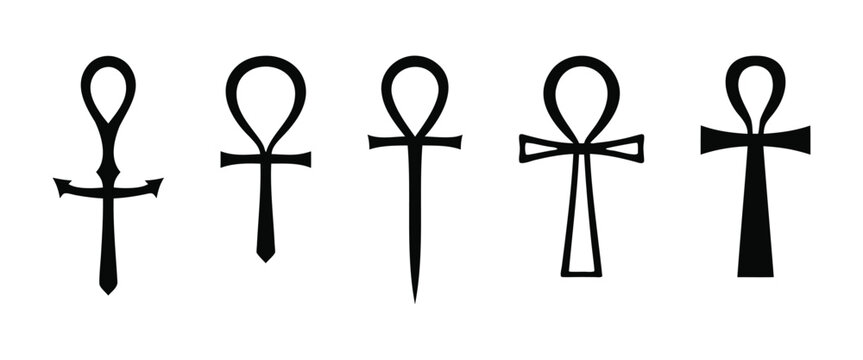 Discover the ancient Egyptian ankh symbol representing life with these five distinct black graphic variations unique designs vector illustration