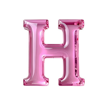 Glossy pink letter H with unique reflections on transparent background