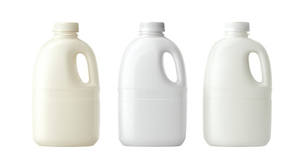 Three White Plastic Milk Bottles On Transparent Background