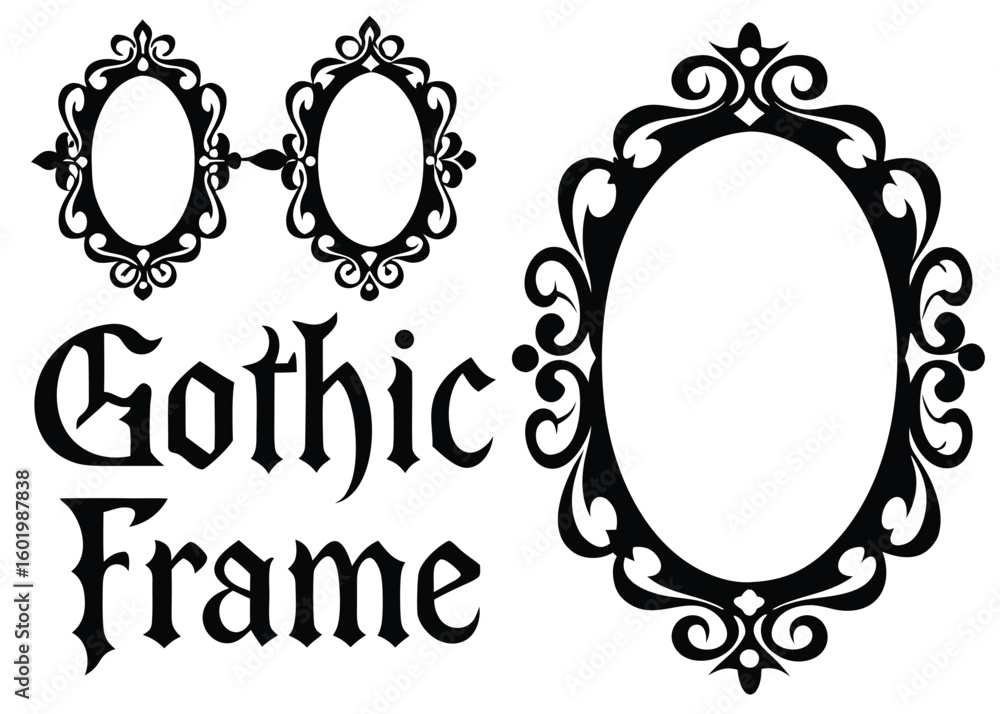 Poster gothic oval frames and text isolated on transparent background