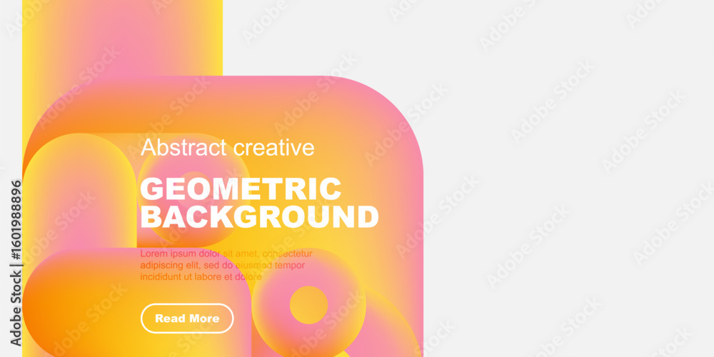 Poster vibrant abstract shapes overlap, creating dynamic background. text promotes creative design, include