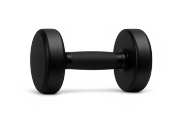 Black dumbbell isolated on transparent background, ideal for gym workouts and strength training