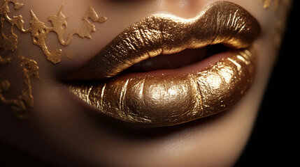 Obraz premium Electric Fuchsia Hot Lipstick Design Sophisticated Glamorous Gold. The Boldest Lip Colour of 2025. 