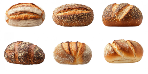 Loaves of sourdough bread assortment on transparent png background