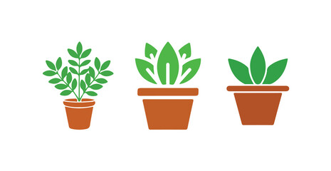 Plant pot icon set, Bold  House Plant Vector Icons Monochrome Potted Leaf Design, vector illustration eps 10.