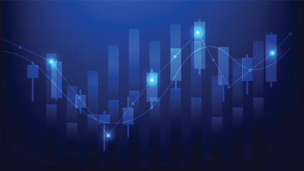 finance and business investment. stock market candlesticks chart and bar graph on blue background. economy growth and earning increase