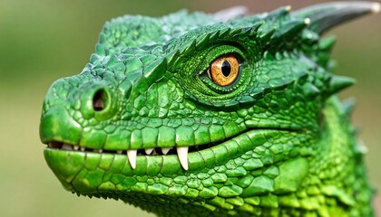 Obraz premium Close-up of a vibrant green lizard