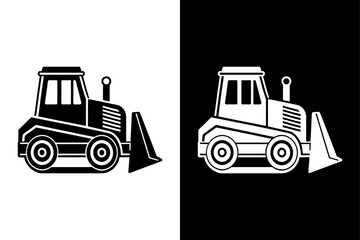 Flat Style Bulldozer Glyph Icon. Monochrome Vector Illustration