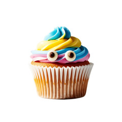 Whimsical Cupcake with Colorful Swirls and Eyes

