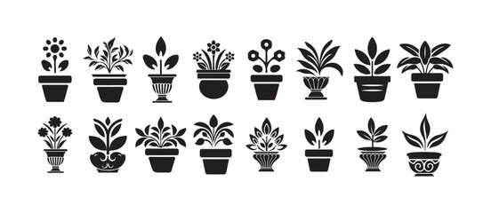 plant pot silhouette vector icon isolated on white background, simple and Clean Houseplant Icon Pack, vector illustration eps 10.