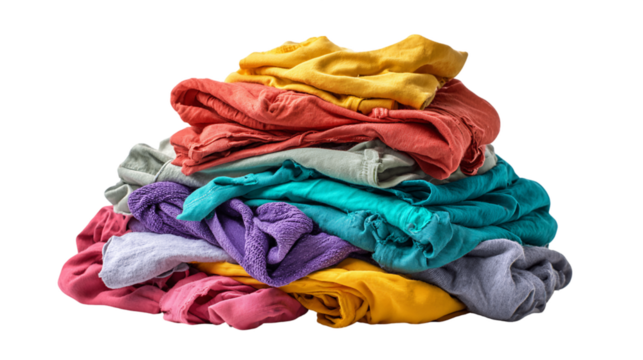 Colorful Folded Clothes Pile on Transparent Background, PNG
