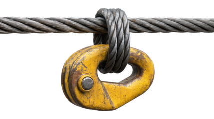 Yellow Metal Clamp On Steel Wire Rope isolated on a transparent background  