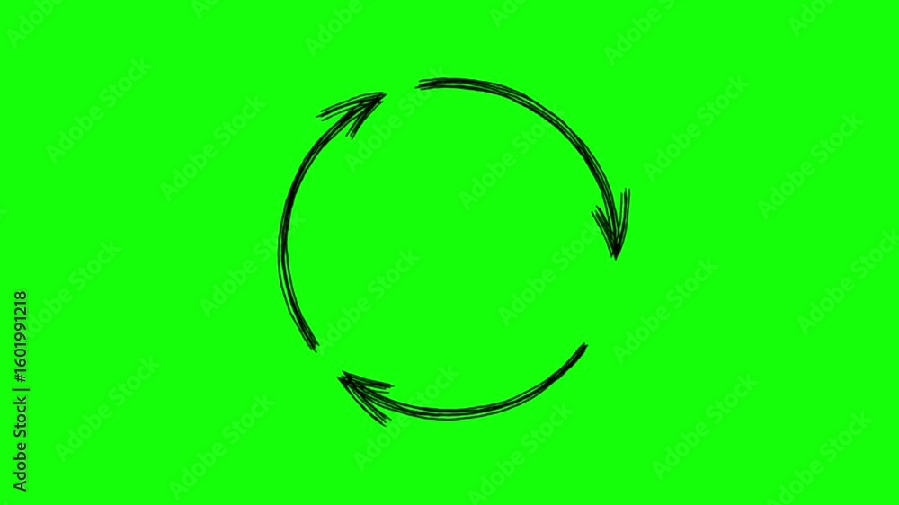 Poster animated hand-drawn circular arrows rotating on a green screen background for video editing