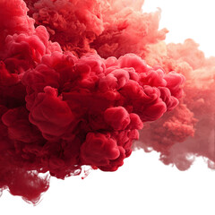 Obraz premium Floating red smoke cloud. Abstract rising fog with colorful mist and dreamy vapor design texture, isolated on transparent background.