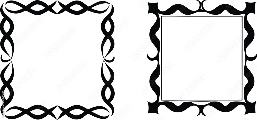 Poster collection of decorative squiggly frames and borders isolated on transparent background